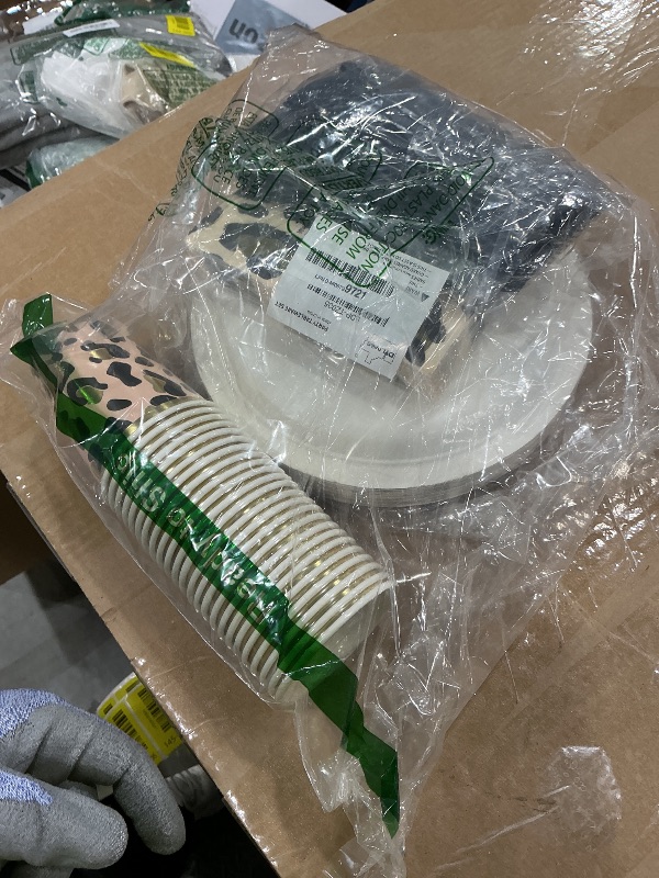 Photo 1 of ***MISSING PIECES*** DYLIVeS Animal Leopard Print Party Supplies Pack, Jungle Safari Cheetah Print Birthday Party Decorations Zoo Disposable Tableware, Animal Paper Plates Napkins Cups and Cutlery (Serves 24), 144 PCS