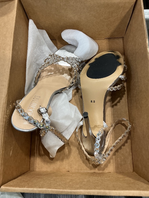 Photo 1 of *MINOR DAMAGE - USED*
HOCHFART Silver High Heels Rhinestones High Heels Strappy Heels for Women Round Toe Sexy Pumps Crystal Stiletto Heels Sandals Silver Heels for Prom Size 8.5