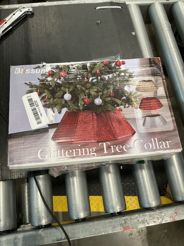Photo 1 of **SMALL**Blissun Fabric Christmas Tree Collar, Glittering Tree Ring, Willow Tree Skirt for Christmas Decorations (Glitter Red)