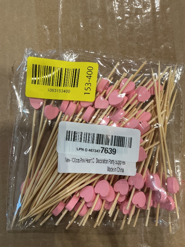 Photo 1 of 100pcs Pink Heart Cocktail Picks 4.7" Long Fruit Sticks Food Toothpicks Sandwich Appetizer Charcuterie Skewers, Made of Bamboo Wood, for Birthday Wedding Valentines Galentines Day Party Decorations