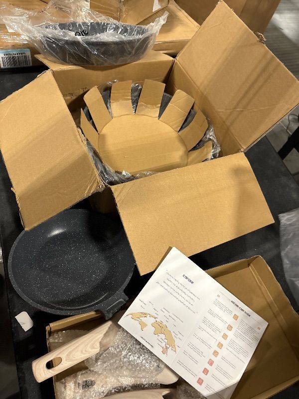 Photo 1 of **MISSING HARDWARE FOR HANDLES**
CAROTE Non Stick Frying Pan Skillet Set, Omelet Pan, Healthy Non Toxic Granite Chef Pan, Induction Compatible Egg Frying Pan with Heat-Resistant Handle, PFOA-Free,Black, 8"+10"+12"