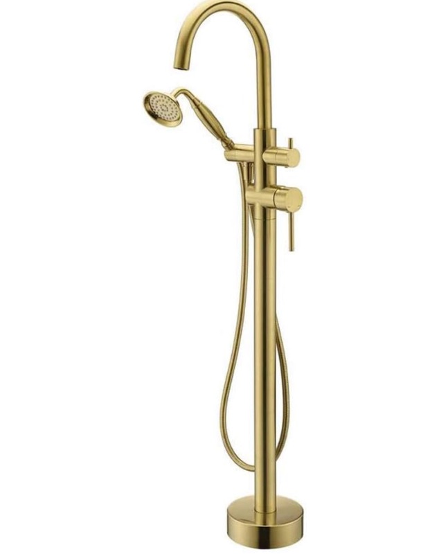 Photo 1 of ** Similar ***Shower System, Tub Filler Freestanding Bathtub Faucet Black Floor Mounted Brass Bathroom Tub Taps with Hand Shower Luxury Shower Set,Chrome (Brushed Gold)