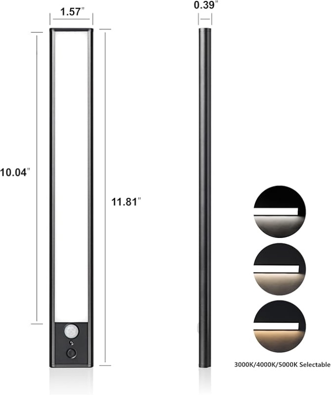 Photo 1 of -Path Under Cabinet Light with PIR Motion Sensor and D2D, LED Closet Lights, 3000/4000/5000K Selectable, Stick-on Anywhere and Battery Operated, Aluminum Housing, Black Finish (2)