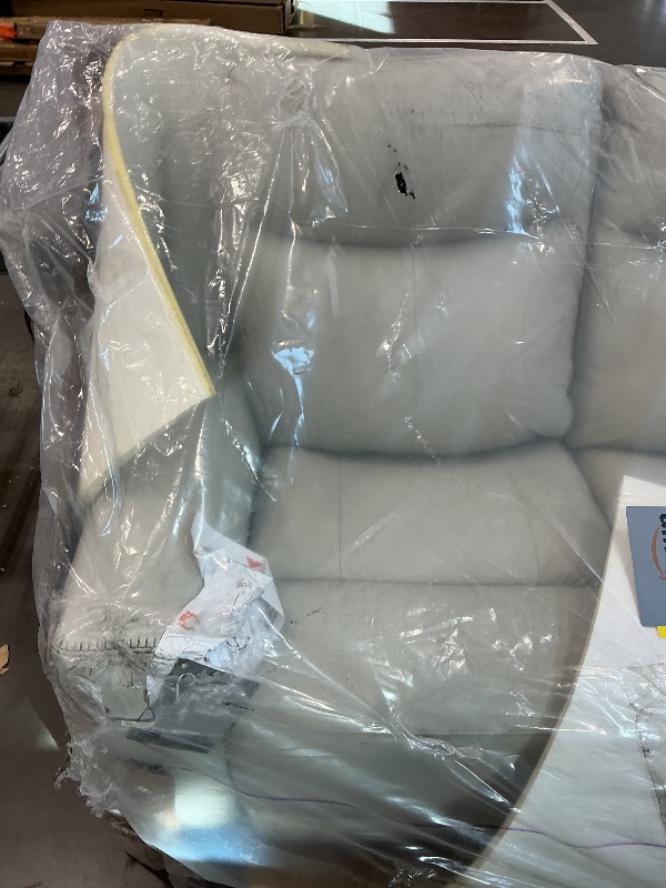 Photo 1 of *USED***MAJOR DAMAGE**
Signature Design by Ashley Mindanao Contemporary Power Reclining Sofa with Adjustable Headrest and Zero-Draw USB Charging, Leather, 21" Seat Height, Off White