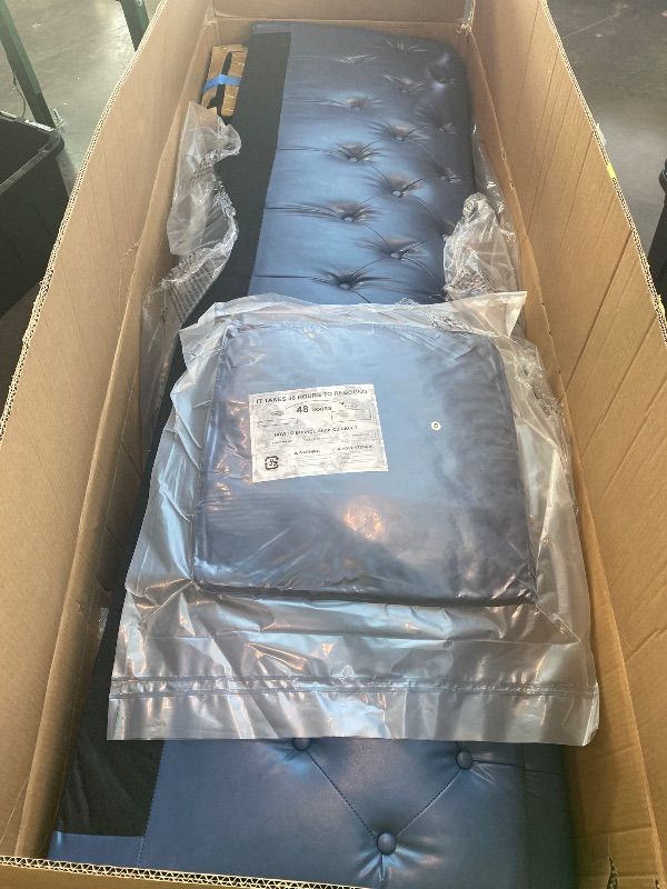 Photo 1 of ***PARTIAL SET*** GAOMON 81" Leather Couch, Handmade Button Tufted 3 Seater Sofa, Chesterfield Sofa with Deep Seat and 2 Pillows, Leather Sofa for Living Room Apartment, Office, Blue