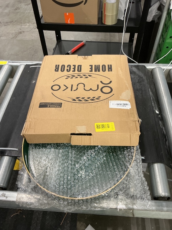 Photo 1 of ***MINOR DAMAGE*** Omuriko Green Round Decorative Tray with Handles, 13" Versatile Serving Tray for Coffee Table, Ottoman, Ideal for Serving, Displaying, Organizing