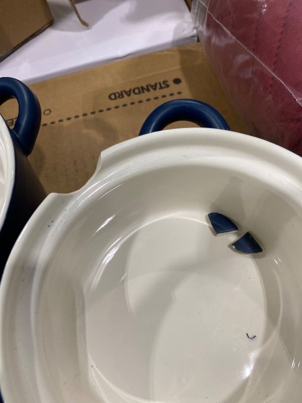 Photo 1 of ***MINOR DAMAGE*** Kook Soup Crocks, Ceramic Stackable Bowls, Broil, Oven, Microwave and Dishwasher Safe, with Handles, For Casserole, Pasta, Cereal, Capacity 18 oz, Set of 4, (Matte Blue)
