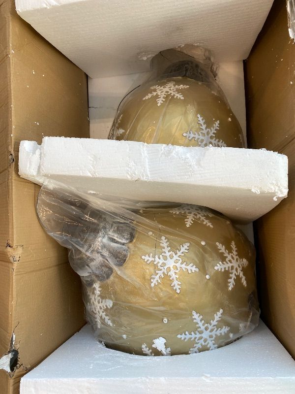 Photo 1 of ***MINOR DAMAGE*** Alpine Corporation 48" Tall Merry Christmas Ornament Stack with 8 Warm White LED Lights & Timer, Indoor/Outdoor Light-Up Hanging Holiday Decoration, Gold