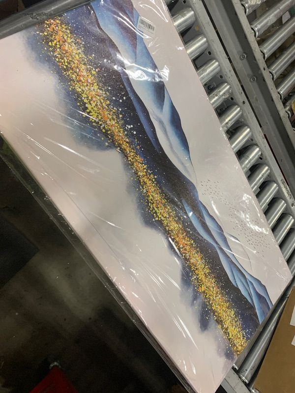 Photo 1 of AERART Wall Decor Blue Gold Foil Ink Mountain Landscape Painting Canvas Wall Art Mountain View Artwork Canvas Painting for Living Room Bedroom Office Home Decor 20x40 in