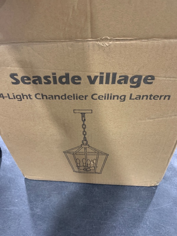 Photo 1 of 4 Light Chandelier, Industrial Ceiling Light Black Lantern Light Fixtures with Farmhouse Metal Cage Adjustable Height Rustic Geometric Hanging Light E12 Base for Kitchen Island, Entryway, Indoor