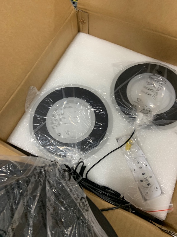 Photo 1 of 12 Rings Modern Acrylic LED Chandeliers for Staircase,Black High Ceiling Chandelier Foyer,Ring Light with Remote for Entryway Living Room Dining Room(127in,3000K-6500K)