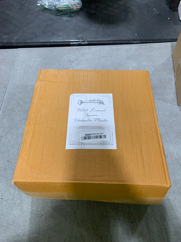 Photo 1 of ****STOCK PHOTO SIMILAR TO ITEM****
AuldHome Design Umbrella Planter for Patio Table (Black Square), w/Umbrella Hole, Enamelware Rectangular Planter Pots