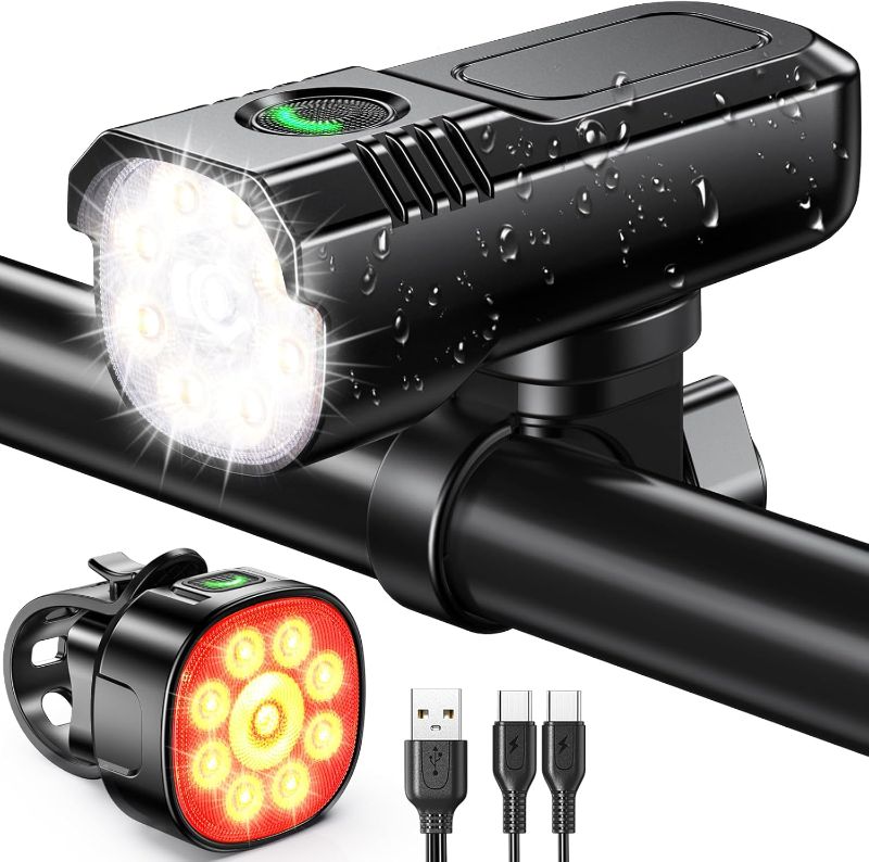 Photo 1 of 1000 Lumens Supper Bright Bike Lights for Night Riding Powesport Accessory Light, 8+7 Modes Sturdy Aluminum Alloy Bicycle Lights, IP65 Waterproof & Rechargeable Bike Headlight and Taillight Set