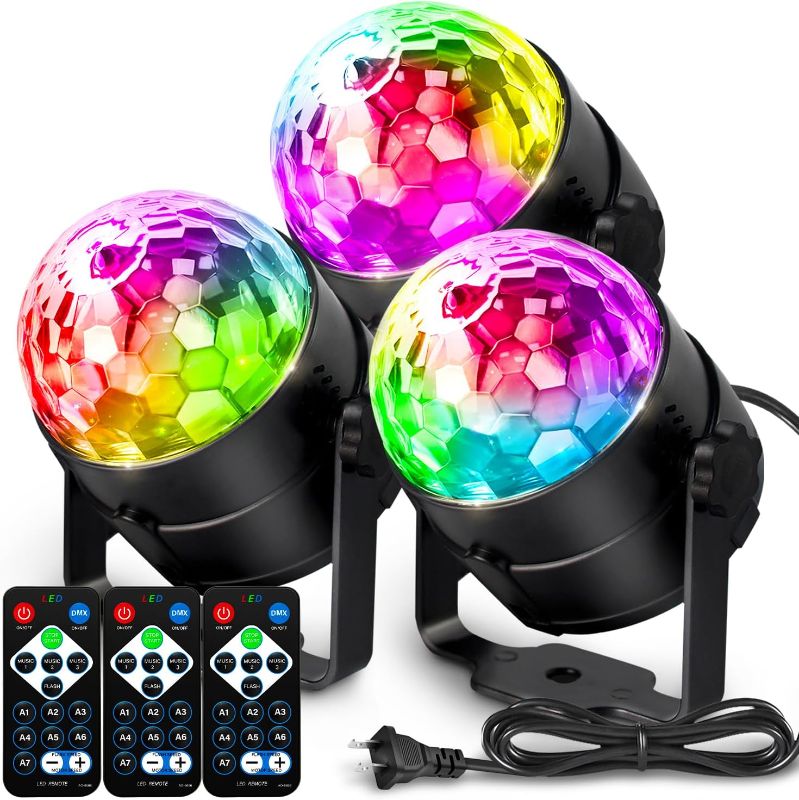 Photo 1 of [3-Pack] Disco Ball DJ Party Lights Sound Activated with Remote Control Strobe Lamp 7 Modes Stage Light for Home Room Dance Parties Karaoke Halloween Christmas Birthday Decorations
