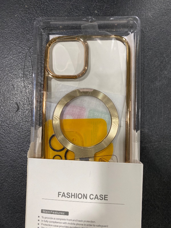 Photo 1 of [Tri-Shield Protection] for iPhone 13/14 Case with 360° Spin Stand Compatible with MagSafe [Magnetic CD Ring] [Screen & Camera Lens Protector] Shockproof Plating Never-Yellowing, Gold-6.1"