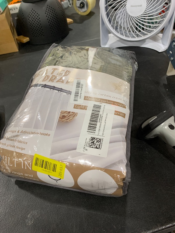 Photo 1 of 100% Blackout Greenish Gray Curtains 90 Inches Long for Kids Room, Memory Shape Pinch Pleated Natural Linen 40 x 90 Inch Length Aesthetic Curtain Privacy Light Block Window Drapes for Nursery Panels 2