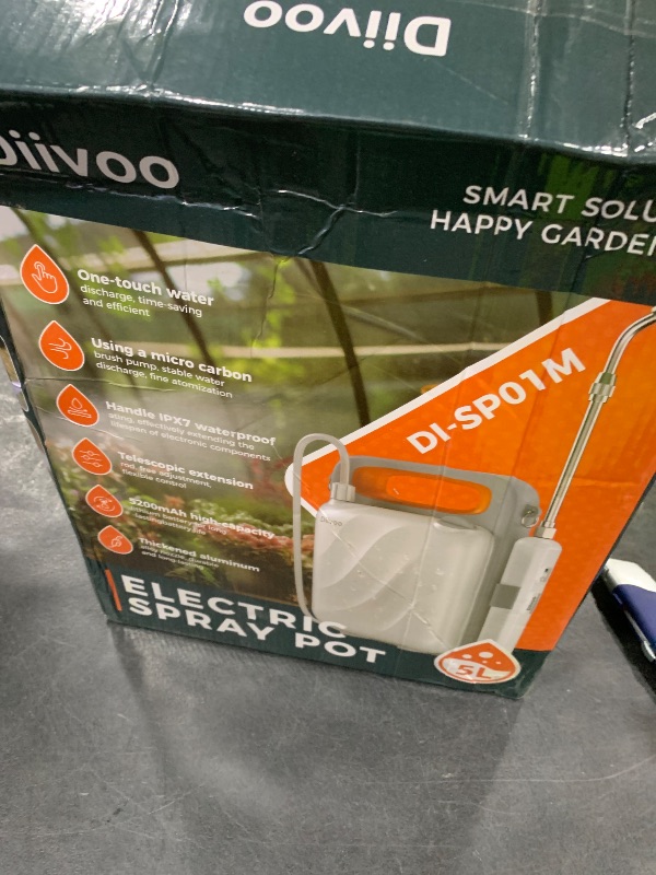 Photo 1 of 1.35 Gallon/5L Battery Powered Weed Sprayer, Diivoo Electric Garden Pump Sprayer with Type-C Handle, Water Sprayer with Telescopic Wand, and Brass Nozzles for Lawn Care, Plant Watering