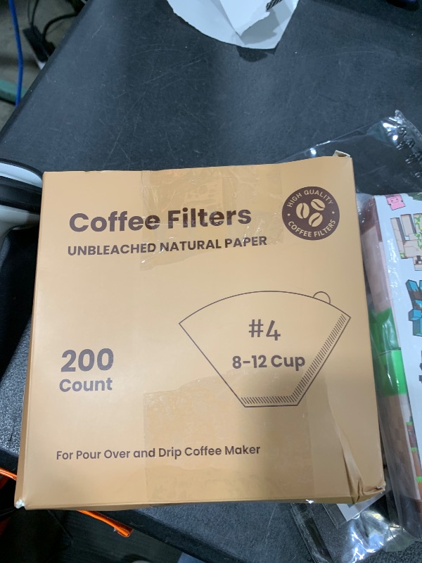 Photo 1 of 200 Count #4 Cone Coffee Filters 8-12 Cup, Unbleached Natural Coffee Paper Filters, No Blowout, Disposable Coffee Filter for Pour Over and Drip Coffee Maker