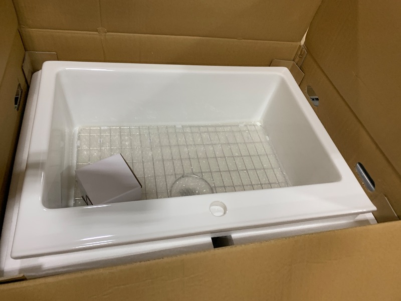 Photo 1 of HOMLYLINK 30x22 Drop In Kitchen Sink White 1 Hole, 30 Inch Topmount Fireclay Sink Drop In Single Bowl, Heavy Duty Large Capacity Deep Basin, w 2 Accessories, Pure White, for Kitchen, Laundry