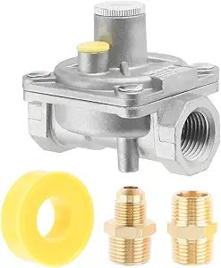 Photo 1 of 1/2" Natural Gas and Liquefied Interchange Pressure Regulator, Natural Gas Pressure Regulator with 2 Brass 1/2" NPT conversion adapter for NG/LPG Applications