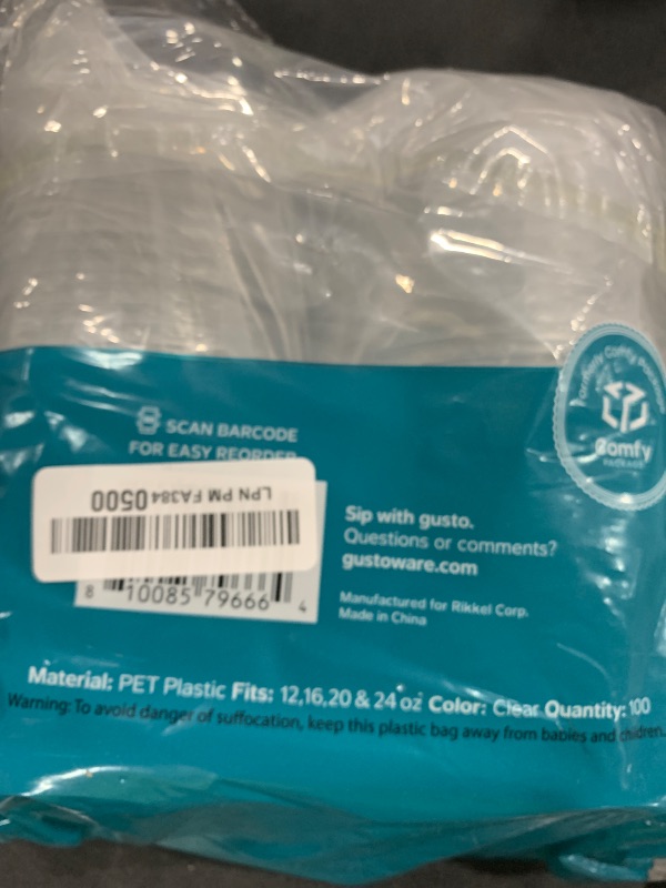 Photo 1 of [100 Count] Crystal Clear Strawless PET Plastic Lids for 12, 16, 20 & 24 oz. Milkshake Cups