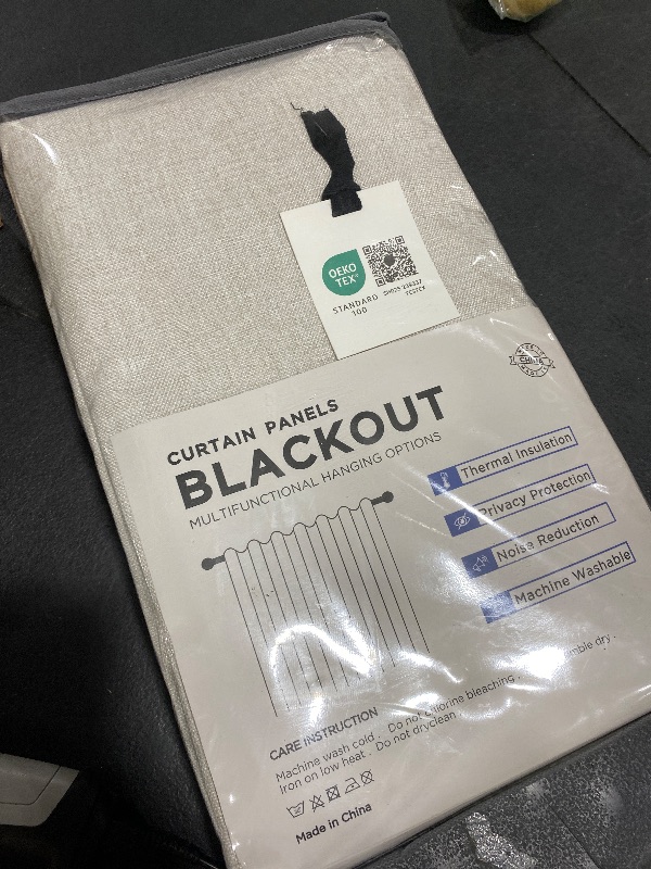 Photo 1 of 100% Blackout Shield Linen Blackout Curtains for Bedroom 90 Inches Long, Back Tab/Rod Pocket Living Room Drapes, Thermal Insulated Blackout Curtains 2 Panels Set, 50" W x 90" L, Beige