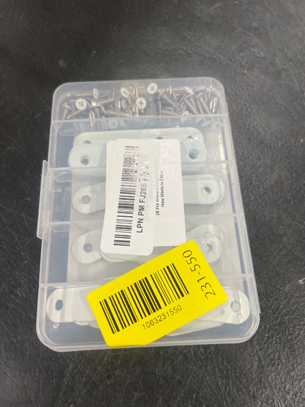 Photo 1 of 26 PCS White Stainless Steel Straight Bracket Flat Brace, 1.4 in / 1.8 in / 2.2 in / 3.0 in Wood Brackets Mending Repair Plate Brace for Bed Frame, Furniture & Shelves, with 64 White Screws and 1 Bit