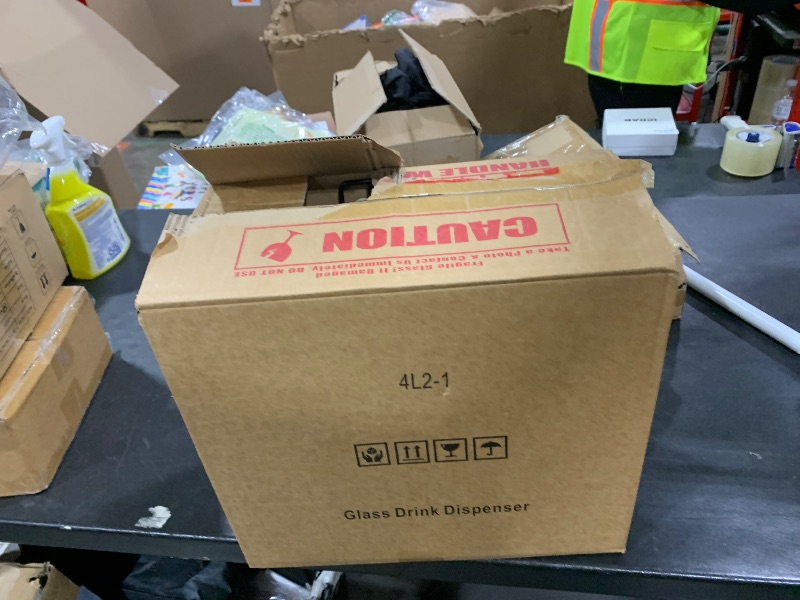 Photo 1 of 1 Gallon Glass Beverage Dispenser Jars, Ice Juice Dispenser with Leak Proof Faucet and Metal Stand for Parties & Wedding (2 Pack Jars?