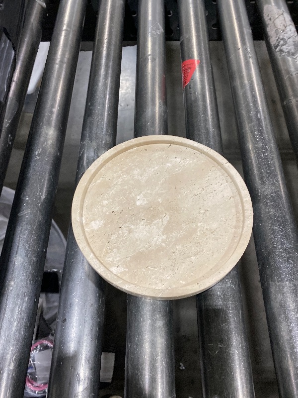 Photo 1 of 100% Natural Luxury Marble Small Hand Towel Tray Holder Organizer, Makeup Bathroom Holder,Bathroom Sink Vanity Trays, 8" Round Travertine Tray