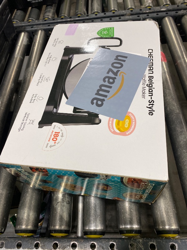 Photo 1 of Chefman Rotating Belgian Waffle Maker, 180° Flip Iron w/ Non-Stick Plates, Adjustable Timer, Locking Lid, & Drip Plate, Space Saving Storage, Mess-Free Breakfast, Stainless Steel/Black