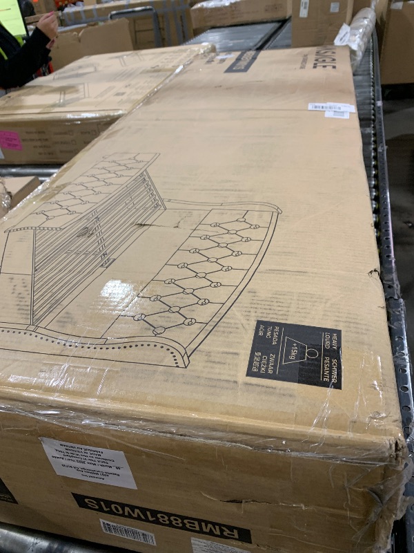 Photo 1 of VASAGLE King Bed Frame with Tall Headboard, Upholstered Platform Bed Frame King Size, with Wingback Tufted Headboard and Footboard, Wooden Slats, No Box Spring Needed, Cappuccino Beige URMB884W01