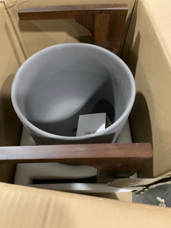 Photo 1 of LE TAUCI 10 Inch Plant Pot with Acacia Wood Stand, Ceramic Planters for Indoor Plants, Plant Pots Indoor for Home Decor, Mid-Century Modern Pots for Plants with Drainage Hole and Plug, Charcoal Gray