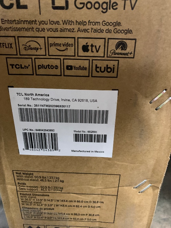 Photo 1 of TCL 65 Inch Class QM8K Series | Mini LED QLED 4K HDR | 65QM8K, 2025 Model | 120HZ-144HZ Anti Reflective Wide Angle Screen Smart Google TV Dolby Atmos | Voice Remote Alexa Gaming Streaming Television