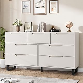 Photo 1 of GarveeHome 7 Dresser for Bedroom, 55" Wide Dresser, Freestanding Horizontal Drawer with Storage, Wooden Closet Chest Storage for Living Room, Hallway, Entryway, White