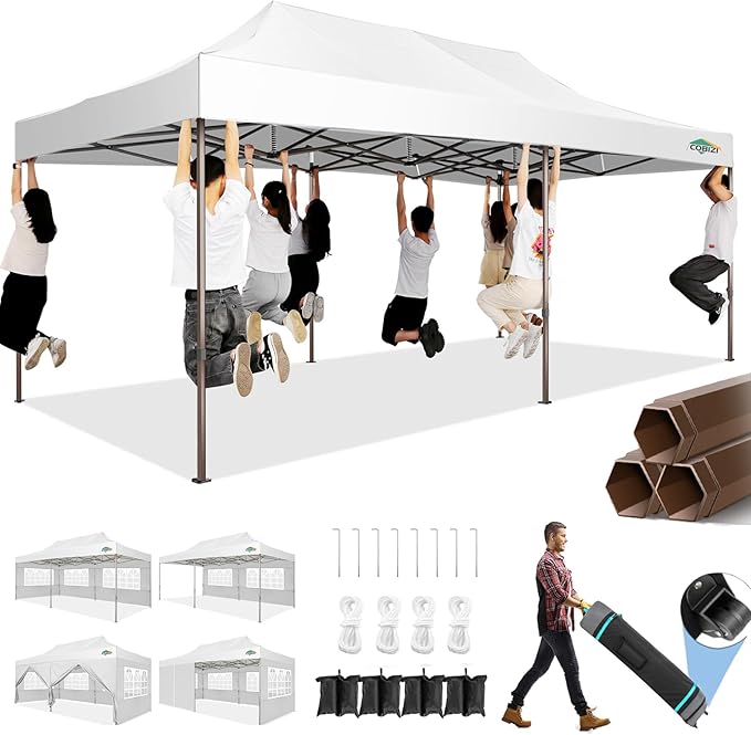 Photo 1 of COBIZI 10x20 Pop Up Canopy Heavy Duty with 6 Removable Sidewalls, Commercial Heavy Duty Pop Up Tent for Parties All Weather Waterproof and UV 50+ Wedding Tent with Roller Bag(Legs Upgraded)

