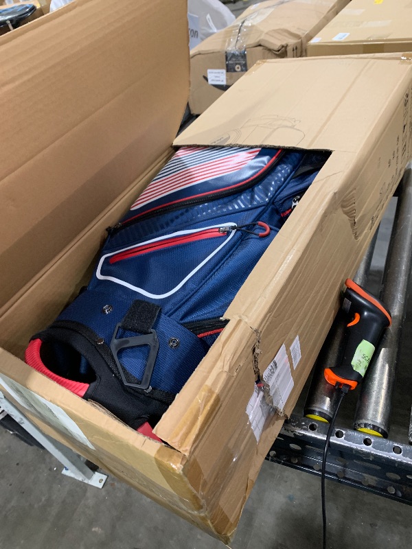 Photo 1 of Golf Cart Bag with 14 Way Organizer Divider Top, Lightweight Golf Bags for Man Woman with Cooler Pouch, Backpack Strap (Blue/Red)