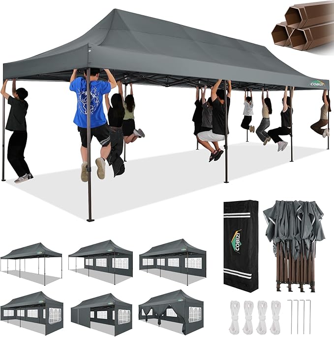 Photo 1 of COBIZI 10x30 Pop Up Canopy Tent Heavy Duty with 8 Removable Sidewalls, Commercial Portable Tents for Parties Ez Up Canopy All-Weather Windproof & Waterproof and UPF 80+ Wedding Tent Sun Shelter
