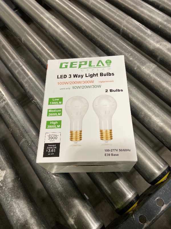 Photo 1 of GEPLAD 2-Pack Mogul Base 3 Way LED Light Bulb, 10/20/30W, 100/200/300 Watt Equivalent, Soft White 3000K, for Antique Floor Lamp