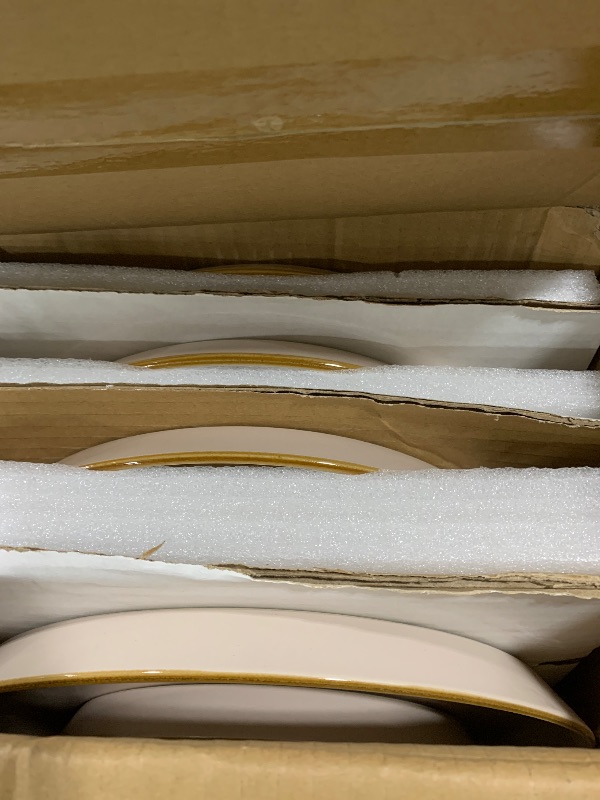 Photo 1 of 12 Pieces Plates and Bowls Sets, Porcelain White and Gold Dinnerware Sets, Round Dinner Plates Dishes Set Service for 4, Dishwasher Safe and Scratch Resistant, White