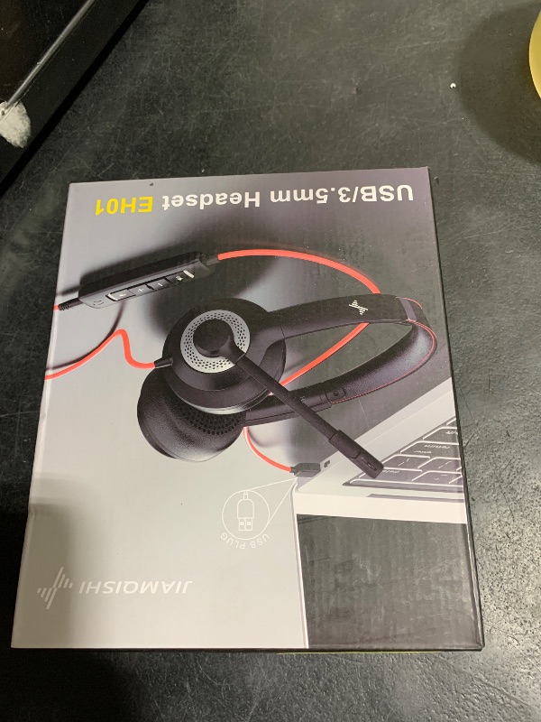Photo 1 of JIAMQISHI USB Headset with Microphone for PC, On-Ear Computer Laptop Headphones with Noise Cancelling Microphone in-line Control for Home Office Online Class Skype Zoom (USB+3.5mm, Black)