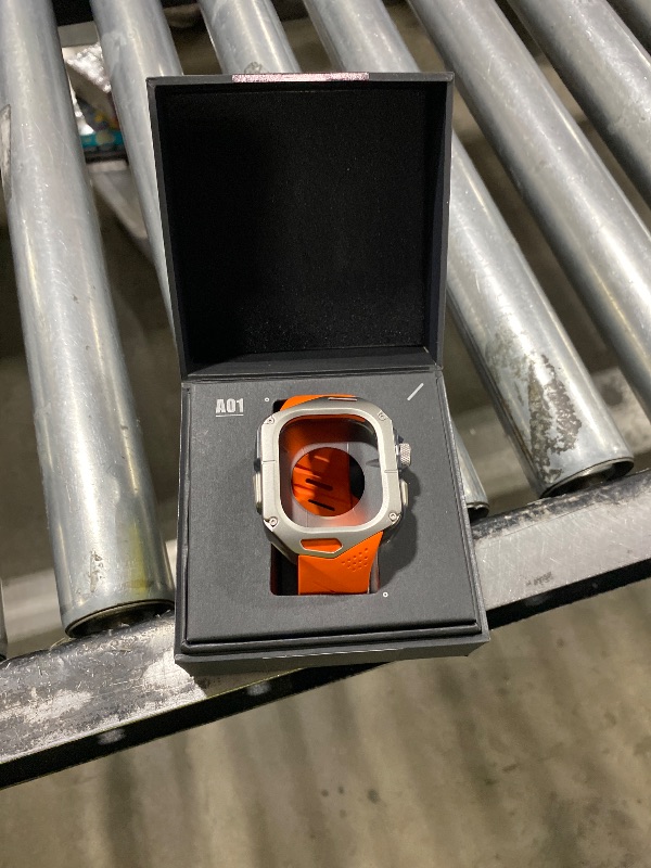 Photo 1 of Aulumu A01 Titanium Case with Apple Watch Ultra Band 49MM | Luxury Design | Only for Apple Watch Band Ultra 1/2/3 49mm | Titanium Case with Orange Straps