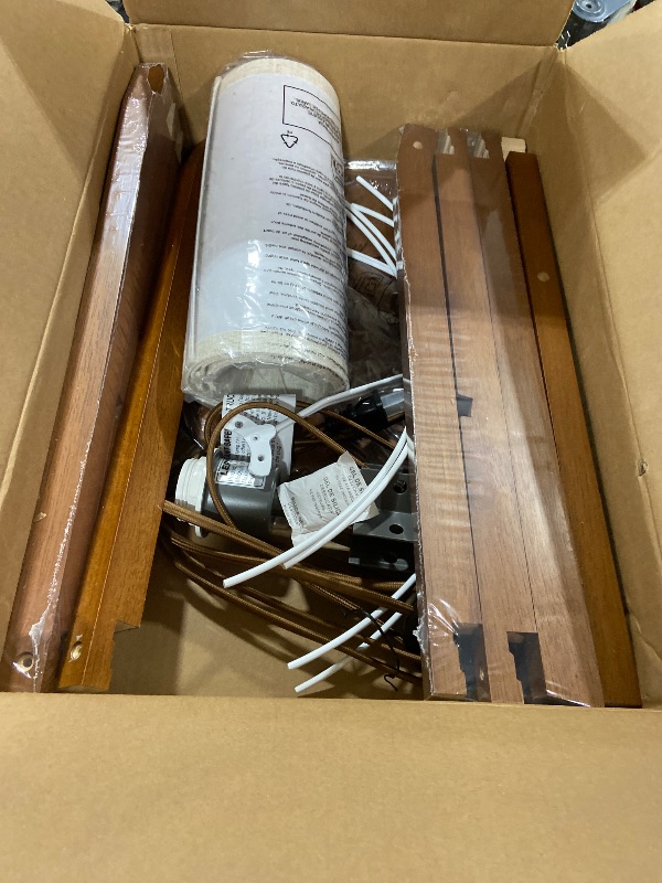 Photo 1 of LEPOWER Tripod Floor Lamp, Mid Century Wood Standing Lamp, Modern Design Shelf Floor Lamp for Living Room, Bedroom, Office, Flaxen Linen Shade with E26 Base Brown