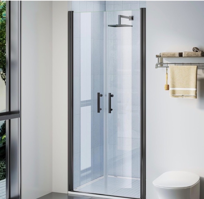 Photo 1 of 48" W ×72" H Frameless Pivot Shower Door, Pivot Swing Shower Glass Door, 1/4"(6mm) SGCC Clear Tempered Glass Shower Door,Matte Black