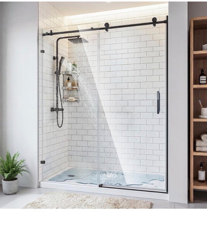 Photo 1 of 56-60" W x 75" H Frameless Shower Door, Magnetic Sliding Glass Shower Door, 5/16"(8mm) Thick Tempered Glass, Leak-Proof Seals, Stainless Steel Hardware, Easy-Clean Nano Coating, Matte Black