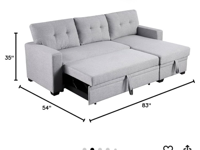 Photo 1 of ERYE 82-inch Pull Out Sleeper Couch Bed, L-Shaped Reversible Sleeper Sectional Sofa Linen Blend Tufted Upholstered Corner Convertible Sofa Bed with Storage Chaise Blue 