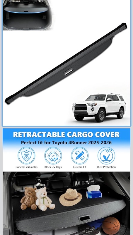 Photo 1 of  Cargo Cover for 2025 2026 Toyota 4Runner Retractable Trunk Cover 4Runner Accessories Anti-Peeping Anti-Theft Privacy Screen,Trunk Luggage Shield Shade Carbon Fiber Texture
