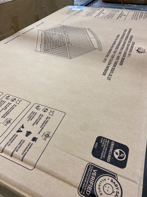 Photo 1 of Dream On Me Storybrooke 5-in-1 Convertible Full-Size Crib with Under Drawer, Pebble Grey, GreenGuard Gold & BSA, Convert to Toddler, Day & Full-Size Bed, 3 Mattress Heights, Sustainable Pinewood