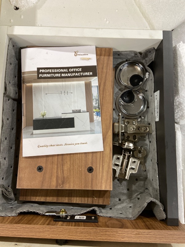 Photo 1 of YTElantivo L-Shaped Reception Desk with Counter, 1-Inch Thick Board, Lockable Drawers & Keyboard Tray, Heavy-Duty Front Desk for Office, Salon, Hotel & Clinic