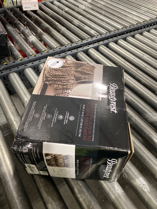 Photo 1 of Beautyrest Long Brushed Faux Fur Ogee Textured Design Electric Blanket, Auto Shut Off, Virtually Zero EMF, Multi Heat Setting, UL Certified, Machine Washable, Leopard Throw 50x60