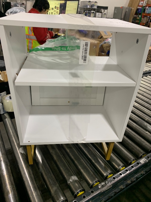 Photo 1 of Apetaccat Rattan Nightstand with Charging Station, Boho Night Stand Farmhouse Wood Bedside Table with Storage and Open Shelf, End Side Accent Table for Bedroom,Living Room,White